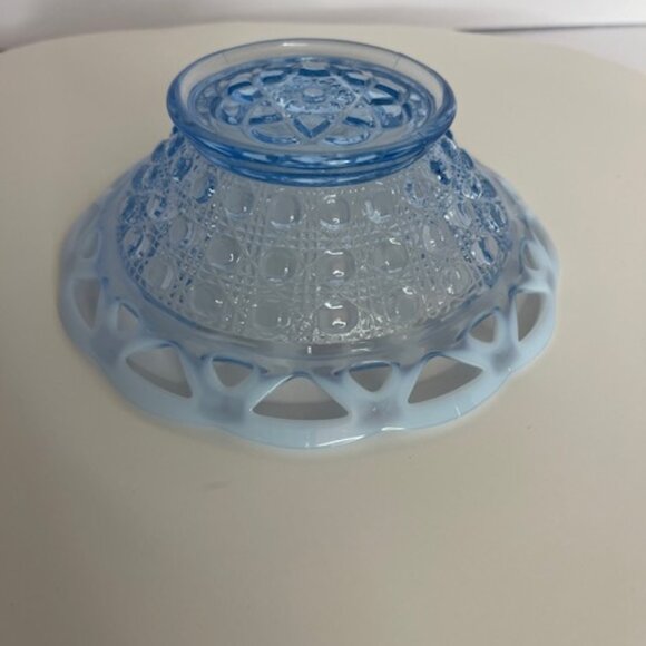 Vintage Imperial Glass Open Lace Edge Button & Sugar Katy Blue Opalescent Dish - Picture 2 of 9